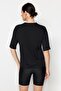 Siyah Taş Detaylı Relaxed/Geniş Rahat Kesim Bisiklet Yaka Örme T-Shirt TWOSS23TS00153 - 6
