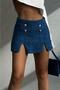 Women's Cobalt Blue Button Detail Shorts Skirt 12553 - 5
