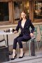 Blazer Jacket Belted Pipe Leg Trousers Set - 4