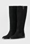 Women's Black Suede Genuine Natural Leather Bellows Flat Boots - 2