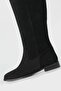 Women's Black Suede Genuine Natural Leather Bellows Flat Boots - 6