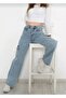 Light Snow Blue Cargo Pocket Loose Lycra Super High Waist Wide Leg Jeans - 3
