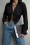 Women's Black Polo Neck Seersucker Blouse 12509