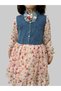 Girl's Denim Dress/ Denim Shirt Collar Dress/ Floral Patterned Chiffon Dress/with buckle - 3