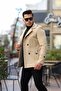 Men's Beige Slim Fit Belted Cuff Coat - 2