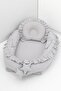 Babynest, Baby Sleeping Bed 0-2 Years - Cotton Fabric - Gray Ruffled