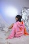 Plus Size Pink Hooded Sleeve Orange Detailed Vibe Printed Oversize Unisex Sweatshirt