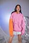 Plus Size Pink Hooded Sleeve Orange Detailed Vibe Printed Oversize Unisex Sweatshirt - 4