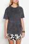 Antrasit %100 Kalın Pamuklu Soluk Efektli Sırt Baskılı Boyfriend Örme T-Shirt TWOSS23TS00109 - 11