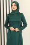 Feather Detail Satin Pencil Evening Dress Emerald - Design - Fsc3016 - 2