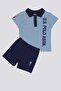 Azure Light Blue Baby Polo Collar T-shirt Set - 2