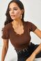 Women's Bitter Brown Pool Neck Lace Lycra Short Sleeve Blouse BLZ-19002172