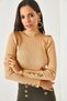Women's Honey Foam Shoulder Cuff Gold Button Corded Fisherman Knitwear Blouse BLZ-19002130 - 2