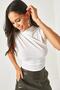 Women's White High Collar Crop Blouse BLZ-19002165 - 3