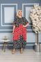 Women's Large Size Flower Printed Black Red Woven Viscose Dress - 2