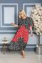 Women's Large Size Flower Printed Black Red Woven Viscose Dress - 4