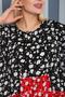 Women's Large Size Flower Printed Black Red Woven Viscose Dress - 7