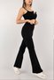 Women's Corded Striped Flare Leg High Waist Durable Knitted Fabric Gathering Leggings