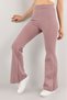 Women's Ribbed Striped Flare Leg High Waist Durable Knitted Fabric Gathering Leggings - 2