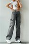 Miyamisu Power Lycra Women's Smoked Snow Cargo Pocket Super High Waist Wide Leg Jans Denim Palazzo Pants - 2