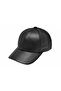 Genuine Leather Unisex Black Leather Cap Adjustable Hat - 3