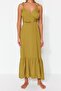 Khaki Maxi Woven Cut Out/Window Beach Dress TBESS23EL00085 - 4