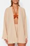 Plaj Giyim Bej Dokuma Yüksek Bel Mini Kimono-Şort Takım TBESS23AU00089 - 4