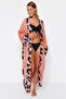 Leopar Desenli Dokuma Maxi Plaj Kuşaklı Kimono&Kaftan TBESS21KM0171