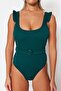 Green Belted U-Neck Covered Regular Swimsuit Tbess21Ma0039 - 4