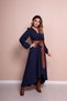 Women's Flexible Atlas Fabric Asymmetrical Cut Tan Belt Detailed Double Breasted Collar Navy Blue Maxi Dress 210 - 2