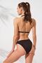 Black Dudi Drape Knot Detailed Triangle Bikini Set Padded Covered Halter Neck Padded Stylish - 2