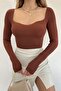 Women's Brown Heart Collar Knitwear Sweater - 7