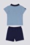 Azure Light Blue Baby Polo Collar T-shirt Set - 4