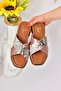 Salmon Genuine Leather Cross Banded Women's Slippers M291049903 - 5