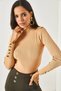 Women's Honey Foam Shoulder Cuff Gold Button Corded Fisherman Knitwear Blouse BLZ-19002130 - 3