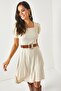 Women's Stone Balloon Sleeve Square Collar Flared Dress ELB-19001843 - 2