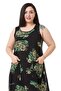 Large Size Thick Sling Bag Pocket Green Floral Long Viscose Dress - 2