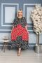 Women's Large Size Flower Printed Black Red Woven Viscose Dress