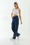 Catina Hot Dark Blue Blue Back Pocketless Cargo Pocket Loose Lycra High Waist Jeans - 2
