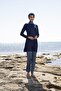 Women's Bonnet Trousers Digital Patterned Navy Blue Hijab Swimsuit - 4