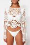 Ecru Crop Knitwear Look Beach Blouse Tbess20Bz0572 - 4