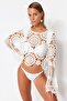 Ecru Crop Knitwear Look Beach Blouse Tbess20Bz0572 - 3
