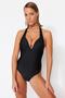 Black V-Neck Regular Leg Swimsuit TBESS23MA00210