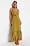 Khaki Maxi Woven Cut Out/Window Beach Dress TBESS23EL00085