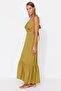 Khaki Maxi Woven Cut Out/Window Beach Dress TBESS23EL00085 - 2