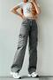 Smoked Snow Cargo Loose No Back Pocket Lycra Super High Waist Jean Trousers - 4