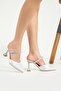 Silver Satin Stone Detailed Heeled Shoes