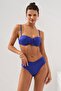Cobalt Blue Clarke Strapless High Waist V-Cut Bikini Set with Removable Straps and Tie Detail - 3