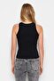 Siyah Pamuklu Halter Yaka Fitted/Vücuda Oturan Esnek Örme Atlet TWOSS23AL00069 - 6