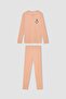 Girl's Printed Ribbed Long Sleeve Pajama Set - 4